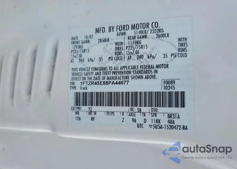 2008 Ford Ranger Super Cab from USA, damaged, VIN 1FTZR45E88PA44677